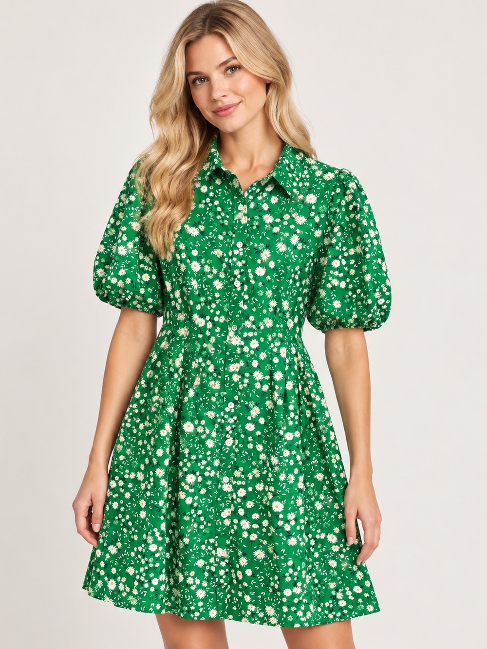 Tommy Hilfiger Green Daisy Floral Cotton Fit & Flare Shirt Dress Size 10